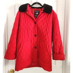 Bromley Sport Thermoloft Women's Winter Coat Sz L Red Faux Fur Collar Quilted